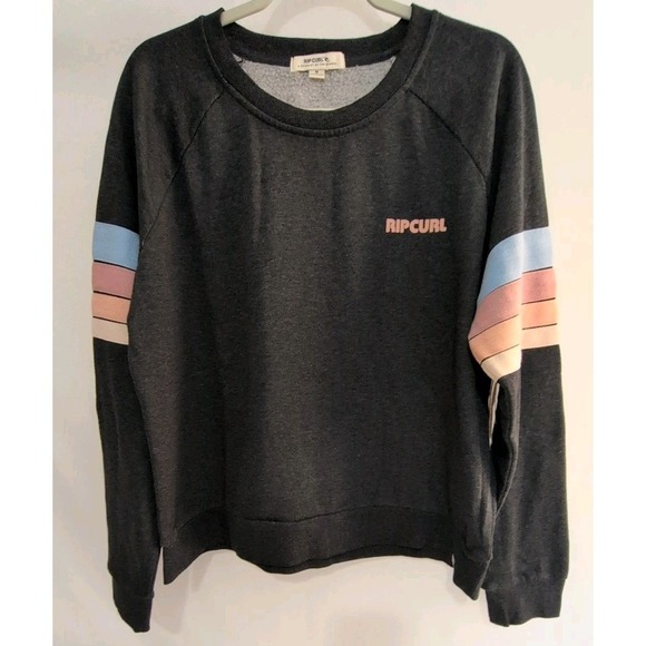 Rip Curl Tops - Rip Curl Women's High Tide Stripe Raglan Sleeve Sweatshirt Washed Black Sz M NWT